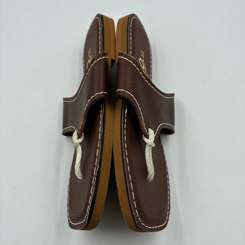 Kino Key West Florida Brown Leather Rope Thong Sandals Mens 11 Handmade Slides